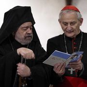 Zuppi assieme a Polykarpos, metropolita d'Italia ed esarca dell'Europa Meridionale, al recente Simposio delle Chiese cristiane che sono in Italia