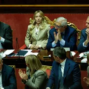 La presidente del Consiglio dei Ministri Giorgia Meloni in Senato durante le comunicazioni in vista del prossimo Consiglio europeo, Roma,14 Ottobre 2026/ ANSA
