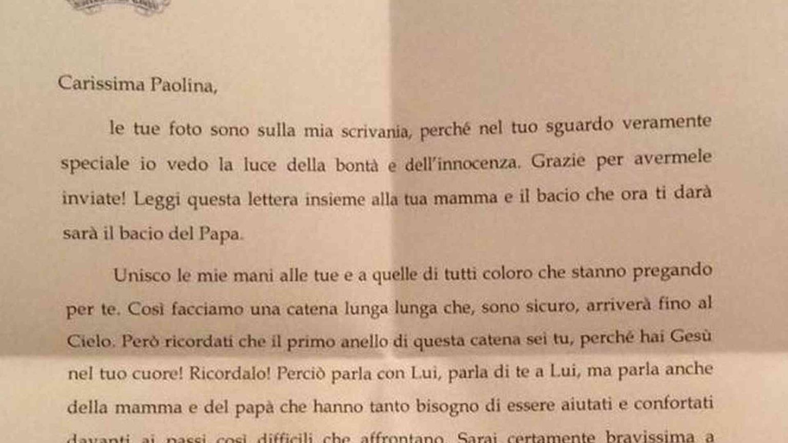 Il Papa scrive a bimba malata. La lettera letta ai funerali