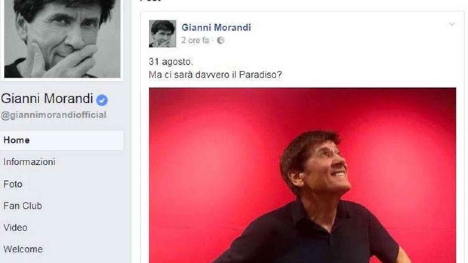 La domanda di senso di Gianni Morandi: «Ma ci sarà davvero il Paradiso?»