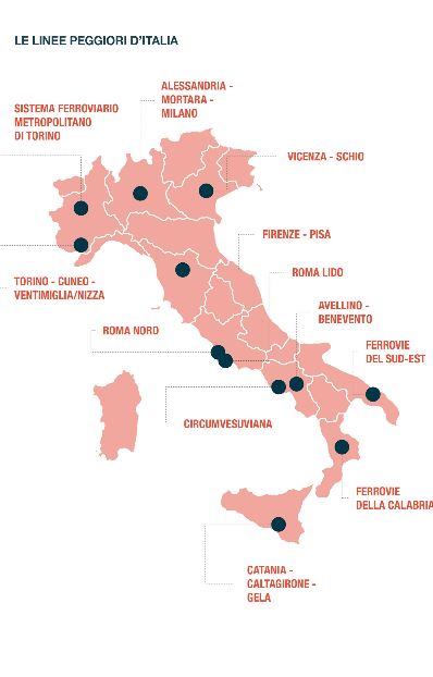 La mappa delle linee peggiori d'Italia