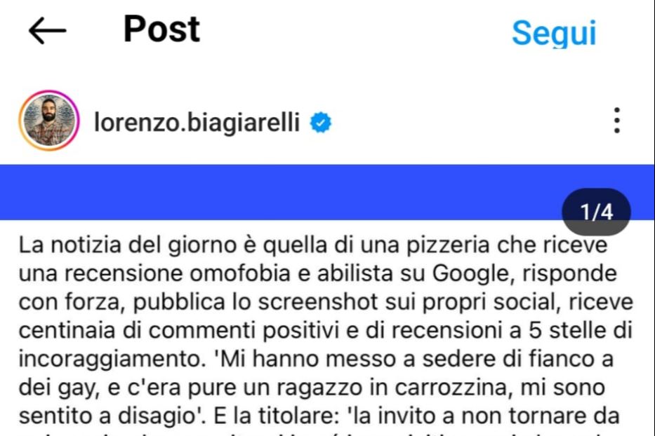 Il post dello chef Lorenzo Biagiarelli