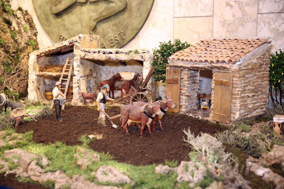 Scene di vita quotidiana in un presepe