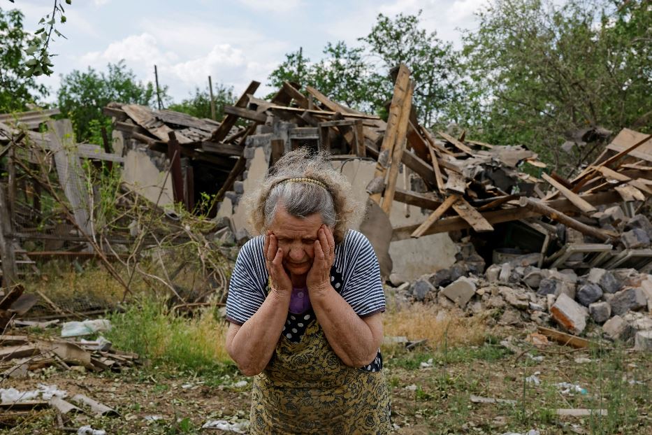 Un villaggio bombardato dai russi nella regione di Donetsk, nell'est dell'Ucraina