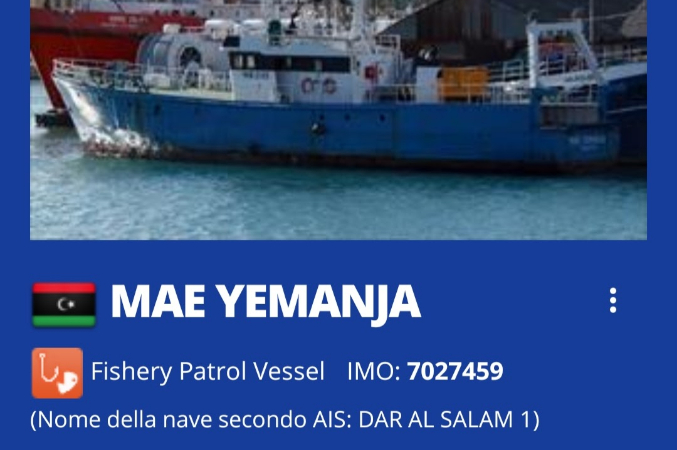 La registrazione del "motopesca fantasma" con doppio nome: "Mae Yemanja" e "Dar Al Salam 1"