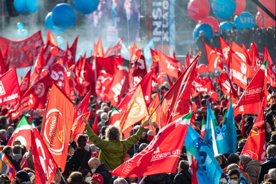 Lo sciopero generale della organizzato CGIL, UIL a piazza del Popolo il 16 dicembre 2021