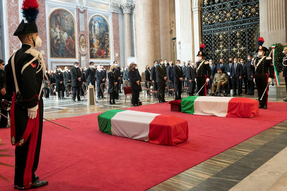 Il funerale dell'ambasciatore Luca Attanasio nella chiesa di Santa Maria degli Angeli a Roma il 25 febbraio 2021