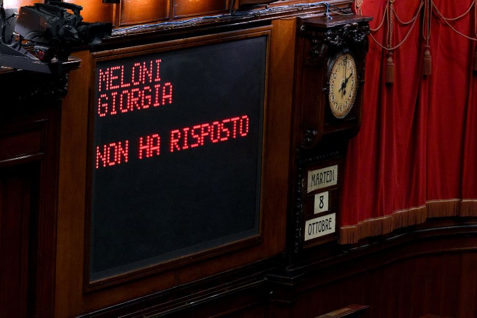 Il tabellone di Montecitorio durante la votazione