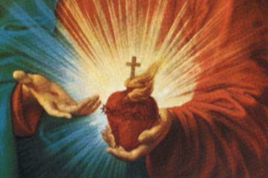 Un particolare del Sacro Cuore di Gesù dipinto da Pompeo Batoni