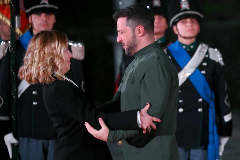 La presidente del Consiglio Giorgia Meloni riceve il presidente ucraino Volodymyr Zelensky