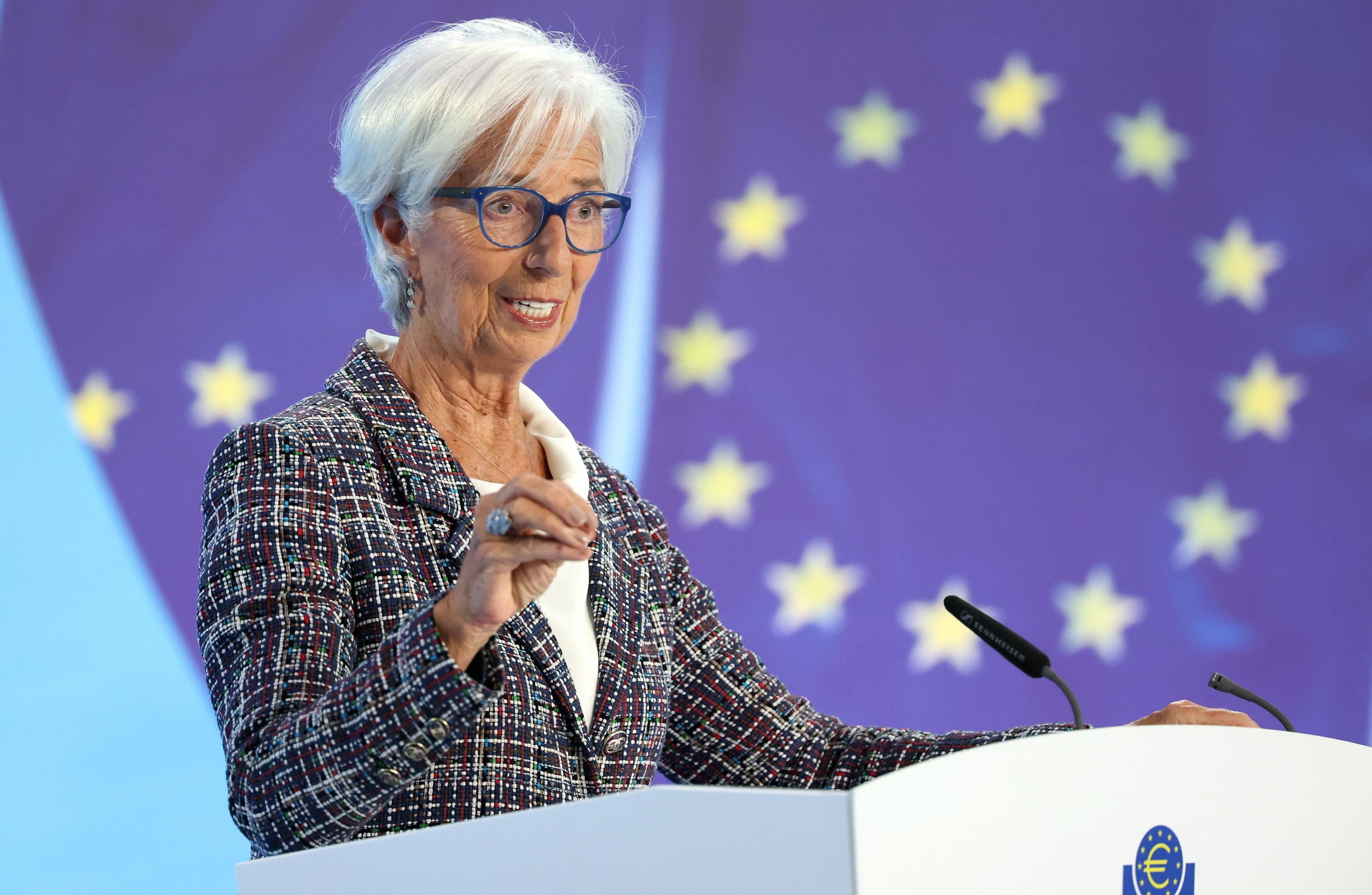 La presidente della Bce Christine Lagarde nella conferenza dopo la riunione del consiglio direttivo