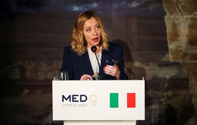 La presidente del Consiglio, Giorgia Meloni, al summit Euro-Mediterraneo di Cipro.