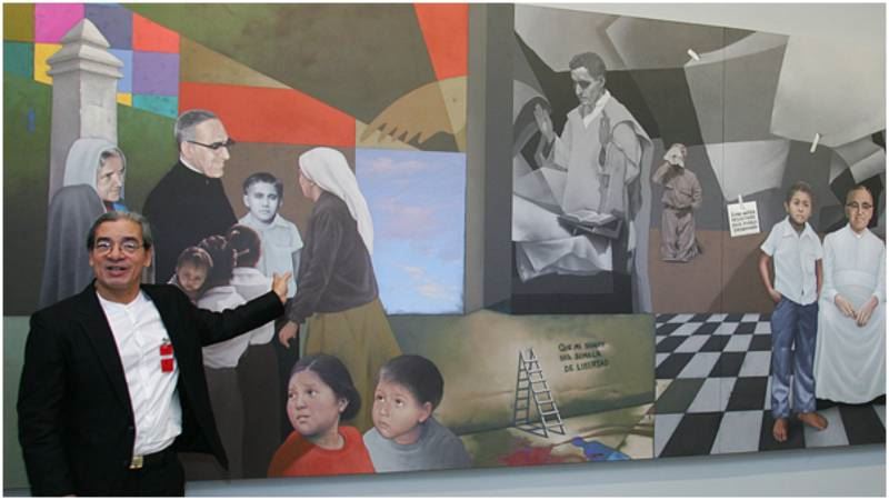 Il mural di monsignor Romero all'aeroporto di San Salvador