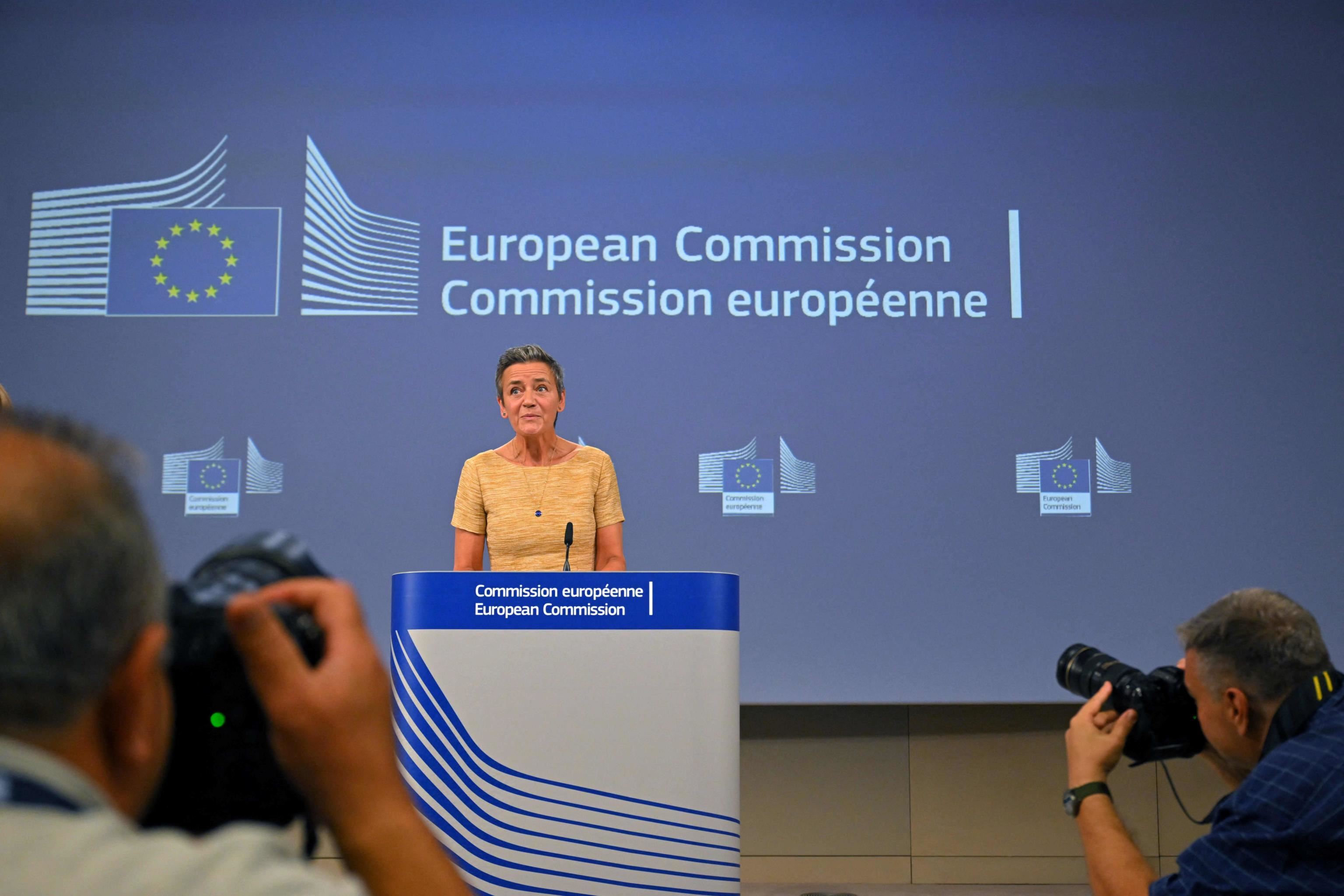 Margrethe Vestager, commissario europeo alla Concorrenza, alla conferenza stampa del 10 settembre