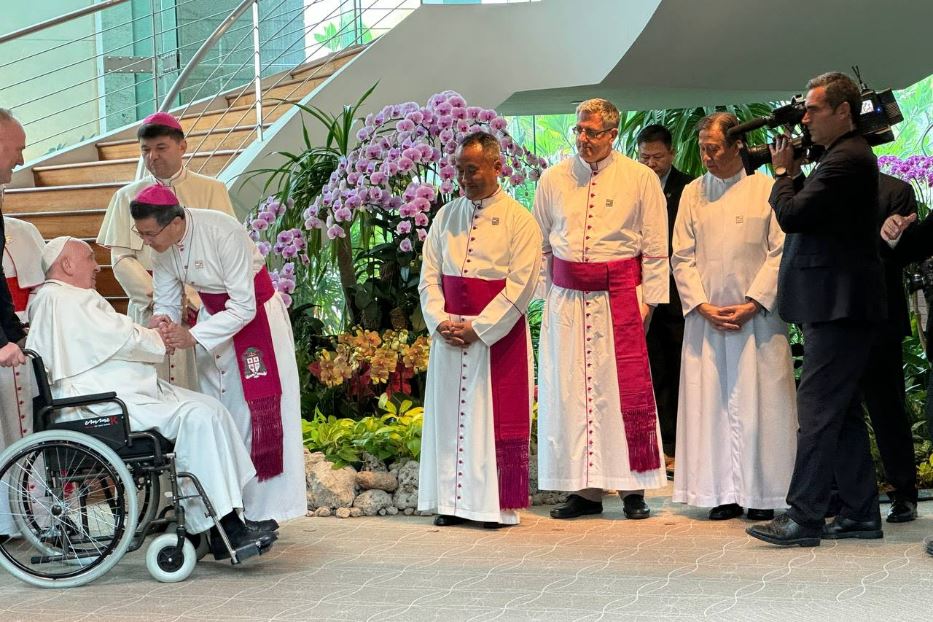 Papa Francesco accolto all'arrivo a Singapore