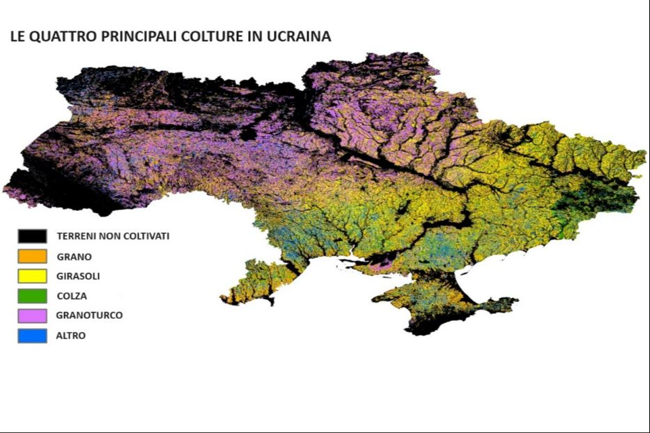 La mappa delle colture in Ucraina tratta dalla ricerca su Nature: "Quantification of losses in agriculture production in eastern Ukraine due to the Russia-Ukraine war"