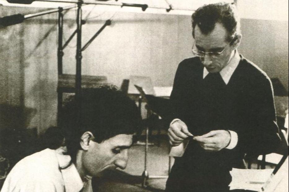 Franco Battiato e Antonio Ballista in sala di registrazione negli anni '70