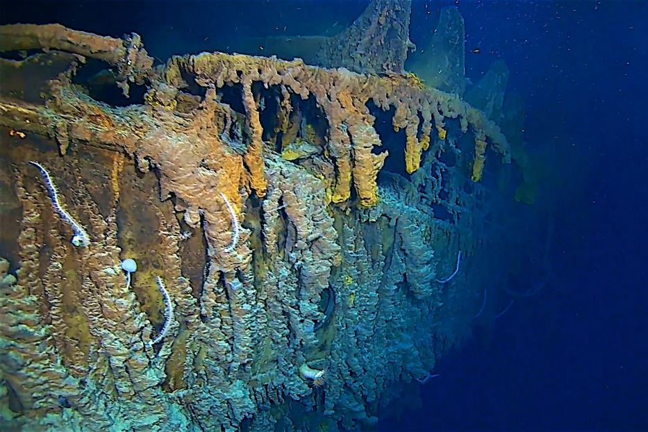 Lo scafo del Titanic in fondo all'oceano corroso dalla ruggine e dai microrganismi