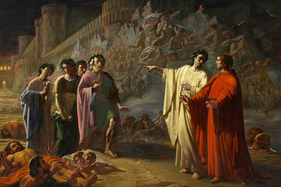 Dante e Virgilio in "Inferno", di Tommaso de Vivo (Napoli, 1790 –1884). Olio su tela, 1863. Palazzo Reale di Napoli