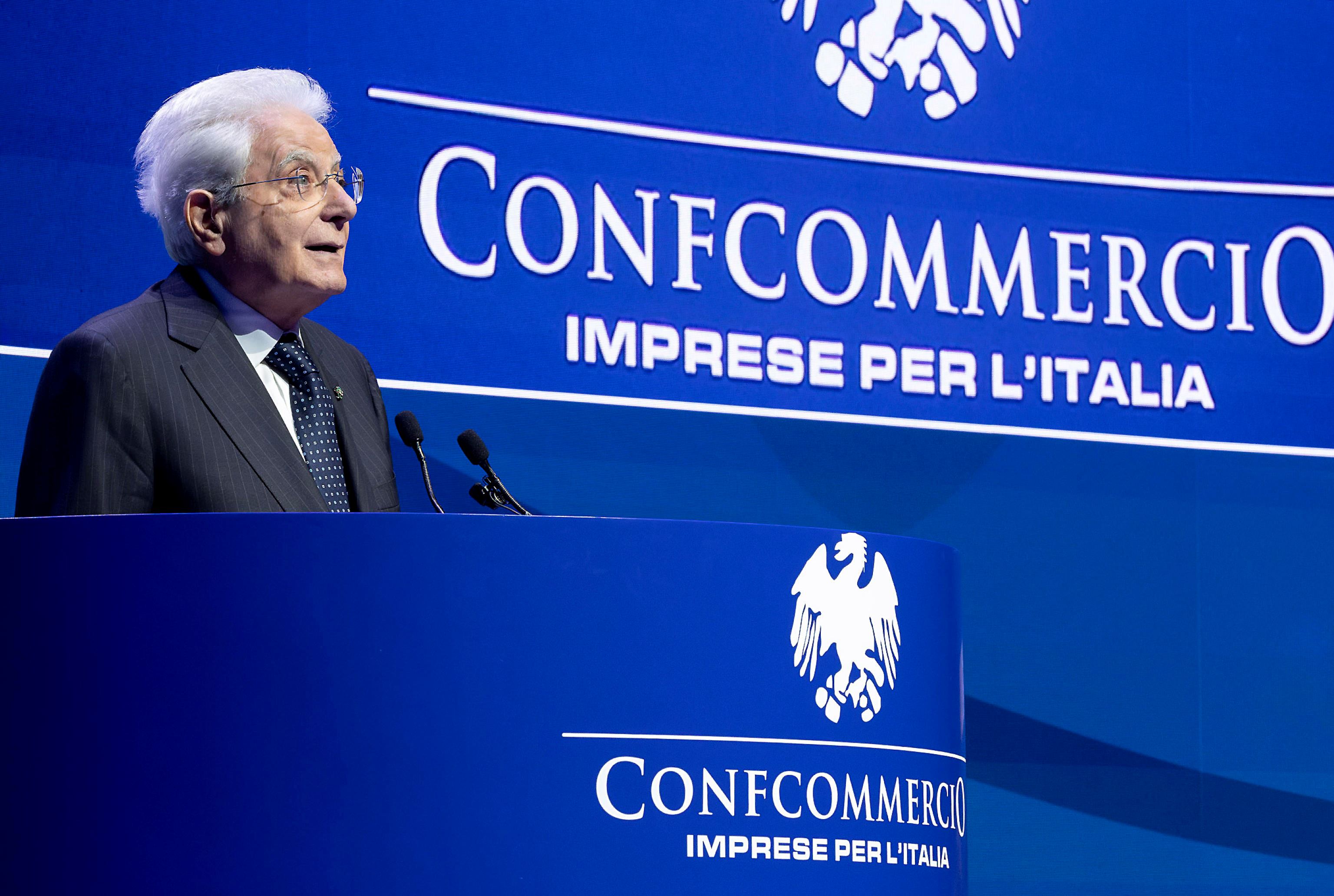 Il presidente Mattarella all'Assemblea di Confcommercio di oggi a Roma
