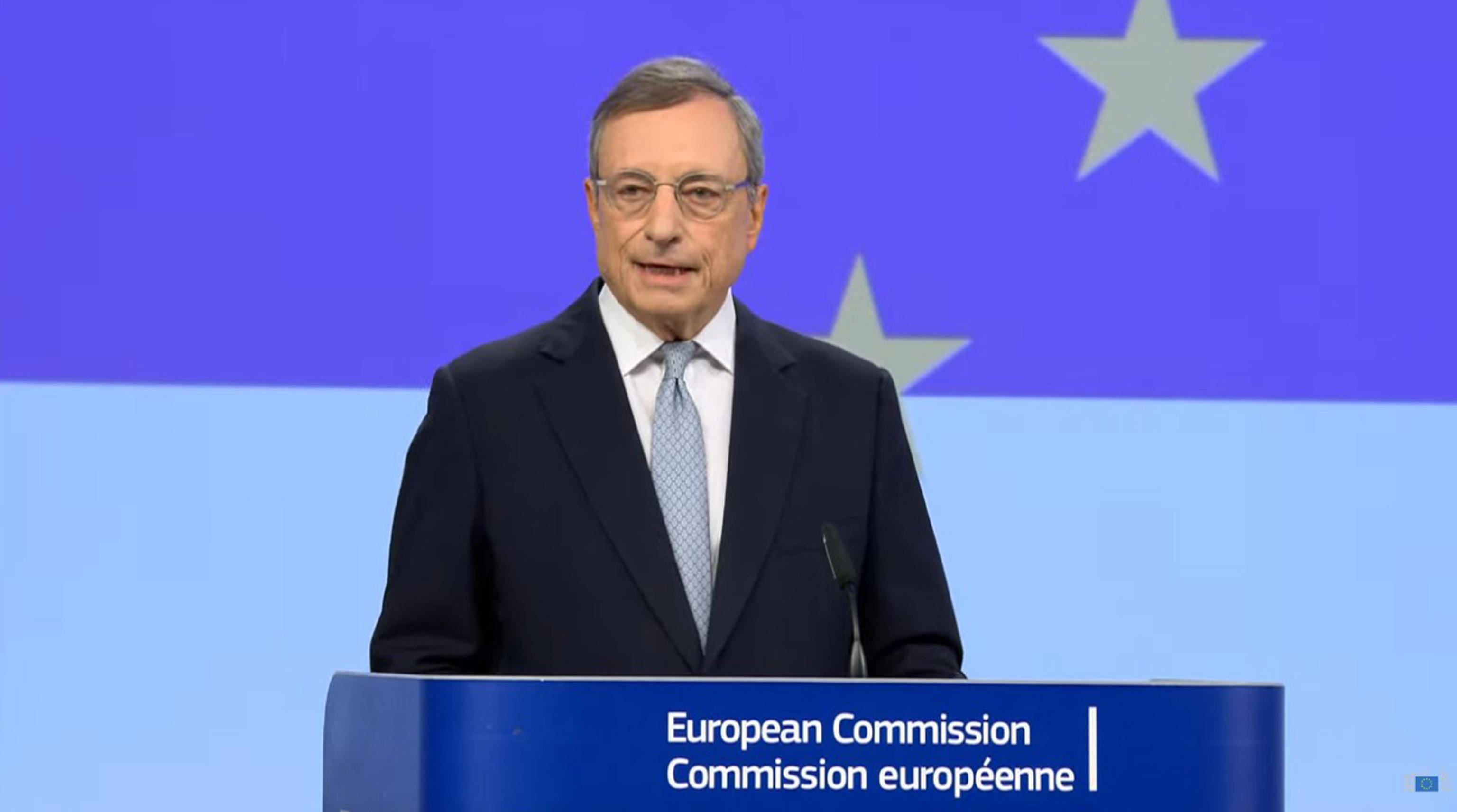 Mario Draghi presenta in conferenza stampa a Bruxeless il suo rapporto sulla competitività dell'Ue